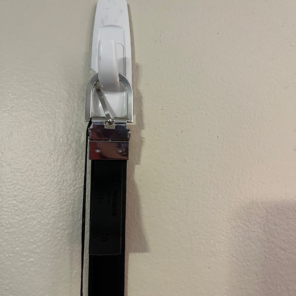 Emporio Armani Red Brushed Leather / Black Reversible Belt with Silver Buckle main image 4